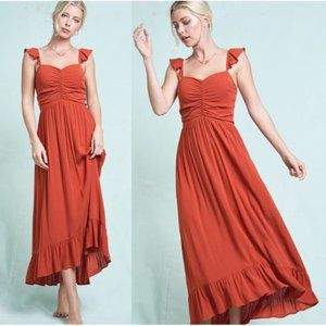 Rust Orange Ruched Sweetheart Neckline Maxi Dress 10